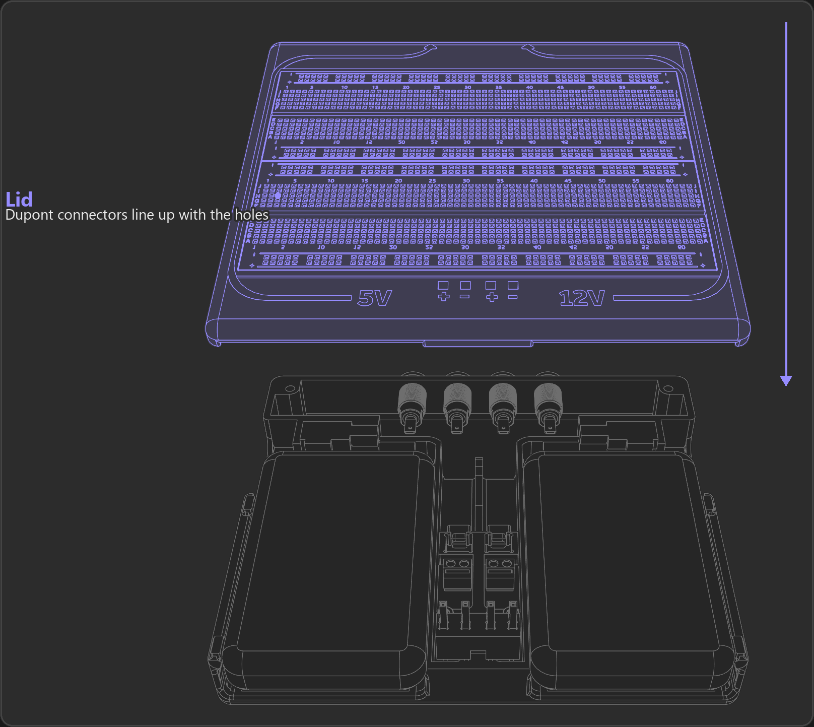 Lid highlighted above the assembled base