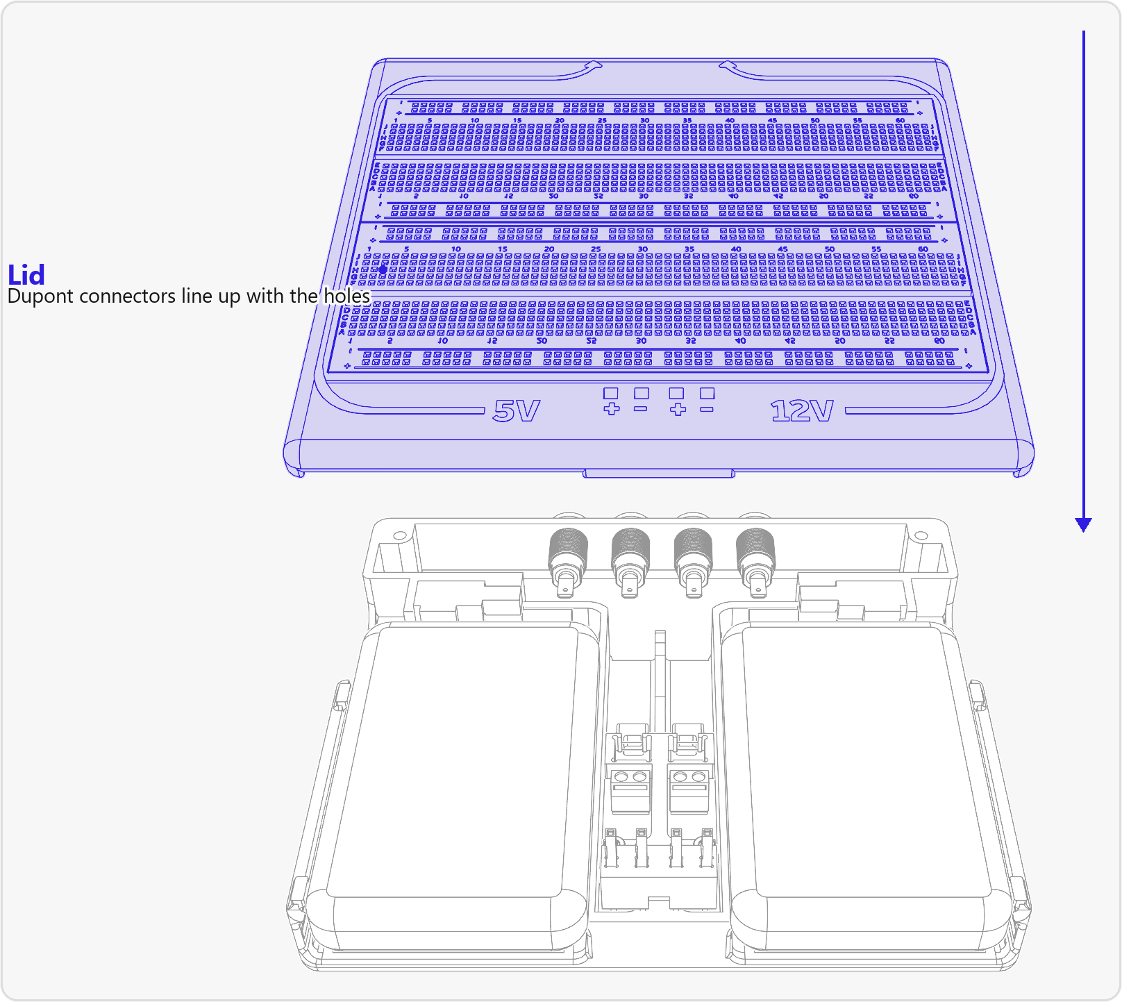 Lid highlighted above the assembled base