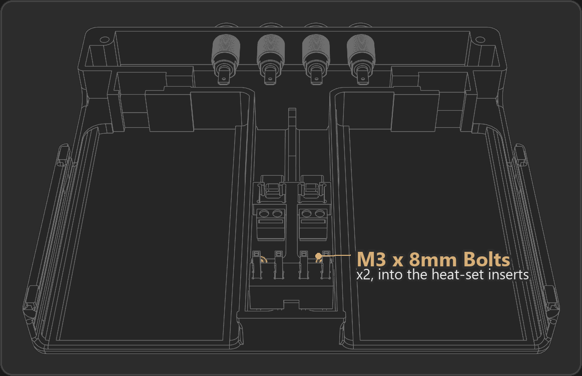 Two M3 x 8mm bolts highlighted, holding the PD module assembly to the base