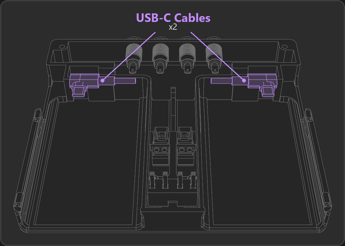 USB-C cable connectors highlighted at the end of each battery bay