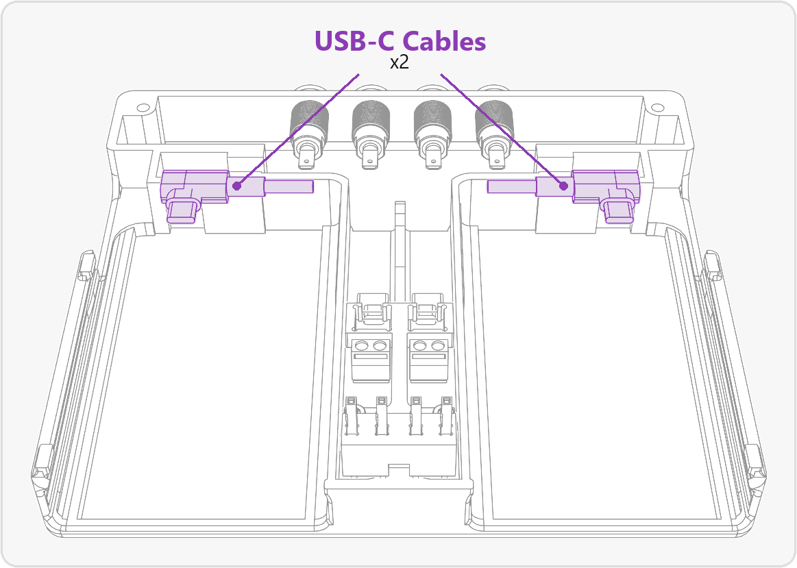 USB-C cable connectors highlighted at the end of each battery bay