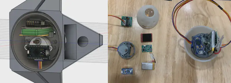 Initial prototype showing size testing with discrete components