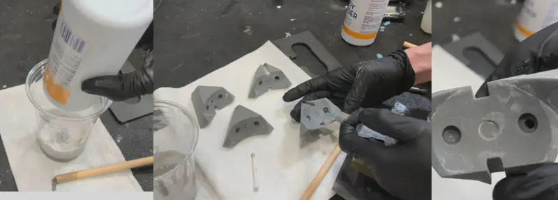 Filling drain holes in hollow SLA prints with resin-powder mixture